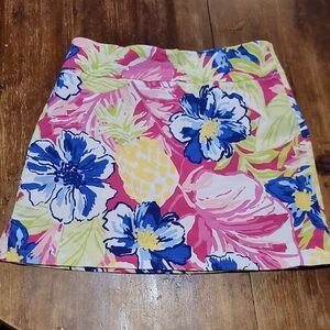 Rafaella Pink Tropical Print Mini Skirt with Blue & Yellow Accents
